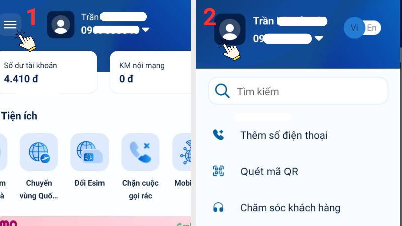 Chọn dấu 3 gạch ngang > Click vào hình đại diện