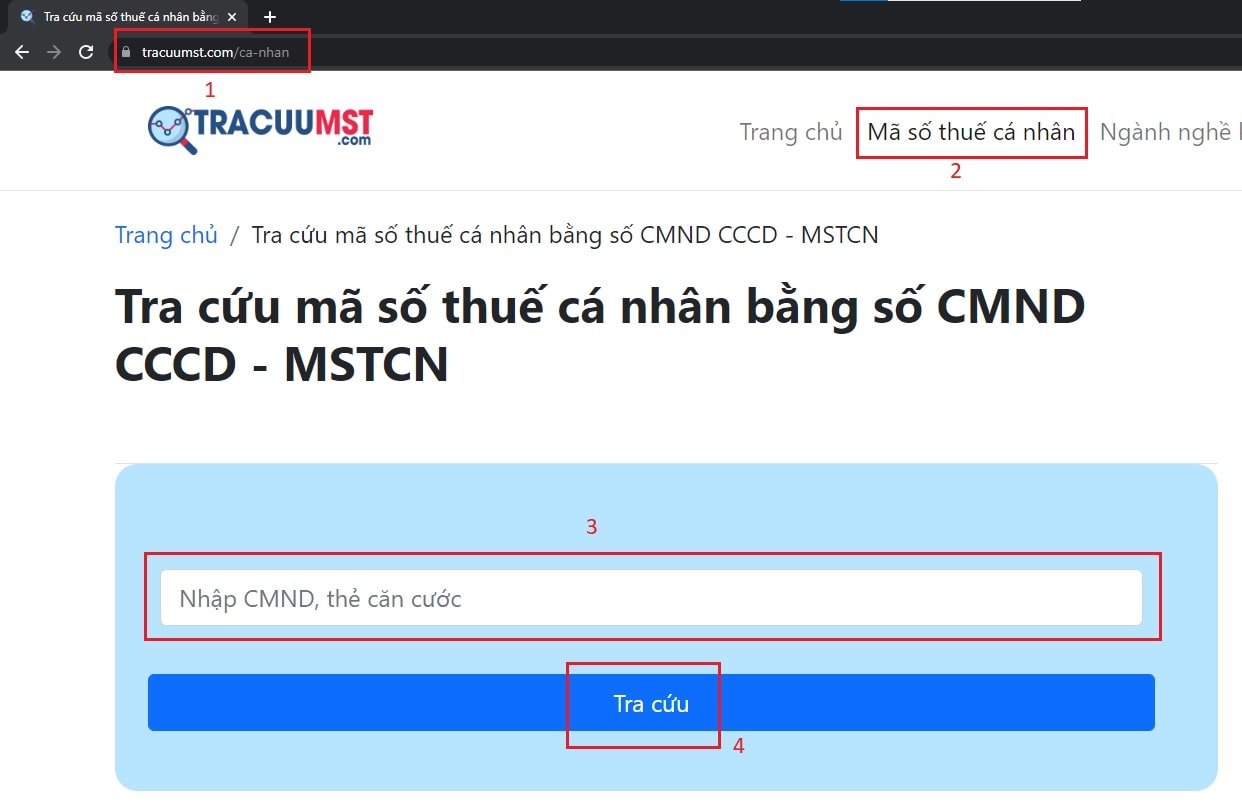 tra cứu mã số thuế cá nhân online trên trang MASOTHUE