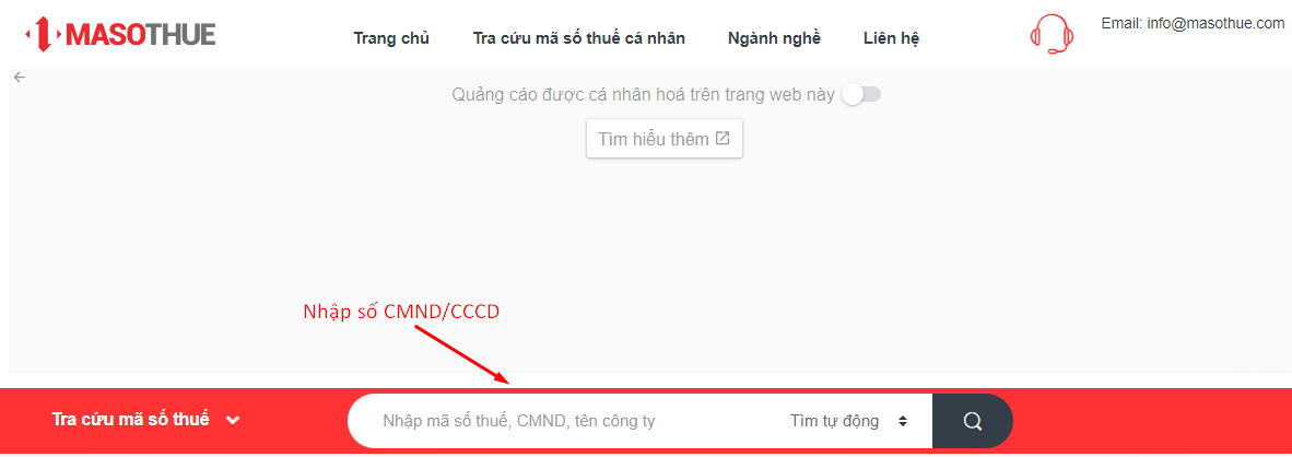 Kết quả tìm mã số thuế cá nhân bằng số cmnd trên trang MASOTHUE