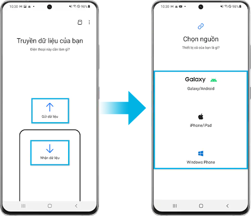 Chuyển dữ liệu từ Samsung sang Samsung không dây