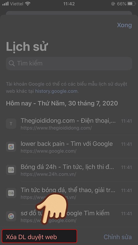 Cách xem, xóa lịch sử duyệt web trên Google Chrome trên điện thoại iOS - 3