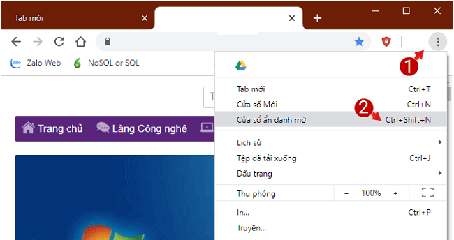 mở tab ẩn danh trên chrome