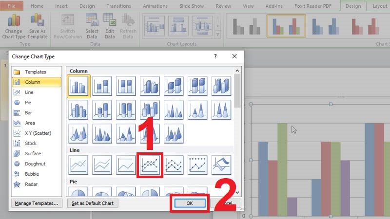 Hộp thoại Change Chart Type xuất hiện