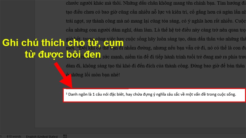 Ghi chú thích cho từ hoặc cụm từ được bôi đen