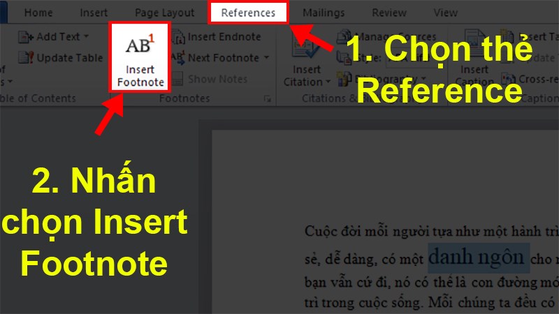 Chọn Insert Footnote