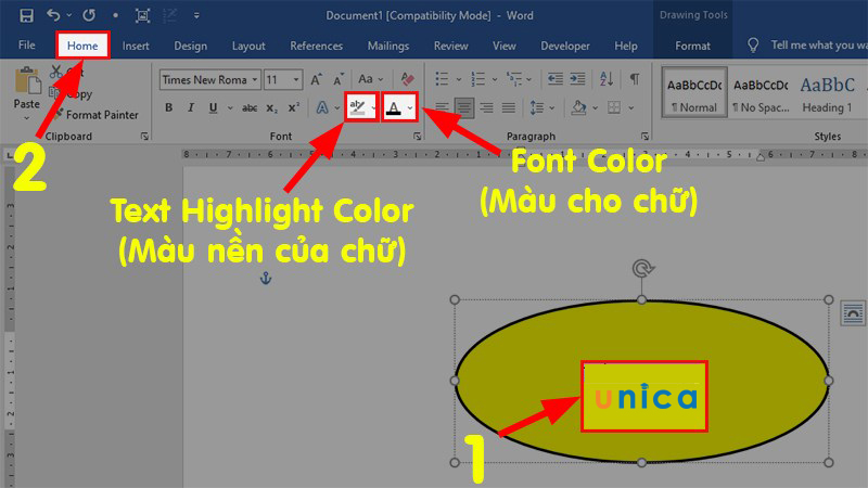 Đến mục Font và chọn màu sắc ở Text Highlight Color