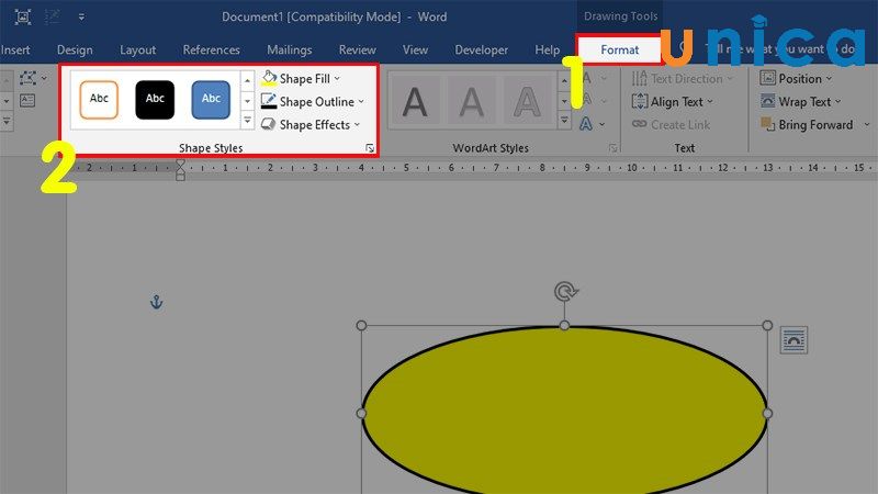 Vào thẻ Format trên thanh công cụ và chọn mục Shape Styles