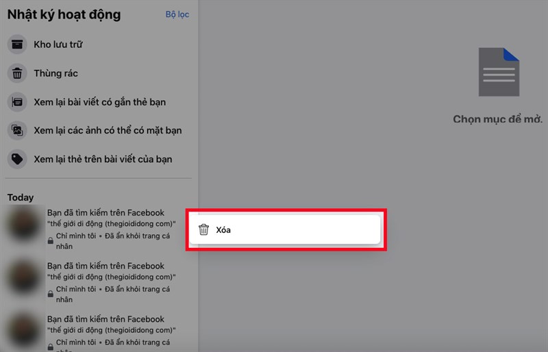Chọn xóa bài viết, gỡ thích, gỡ thẻ,...