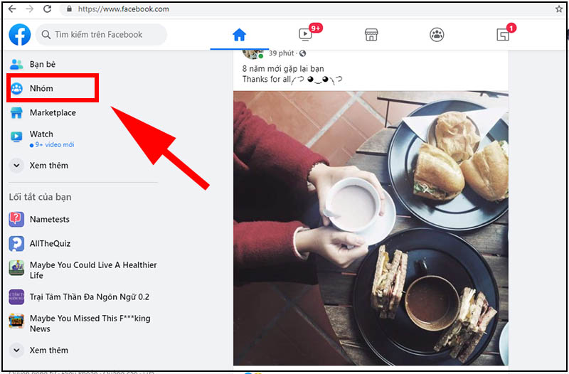 Vào mục Nhóm trên Facebook