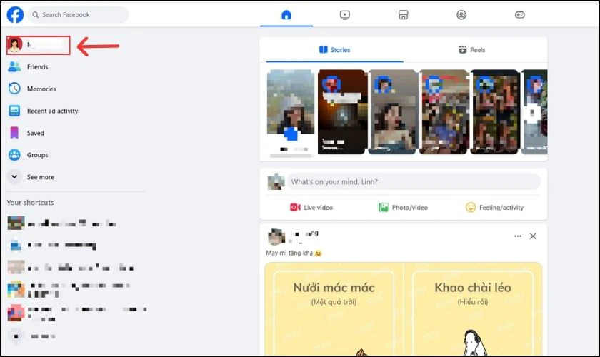 Bấm vào Trang cá nhân ở dưới logo Facebook