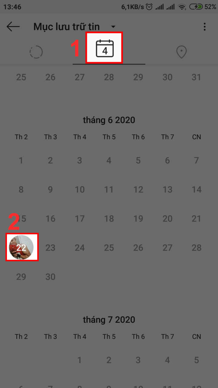 Xem story Instagram cũ dạng lịch