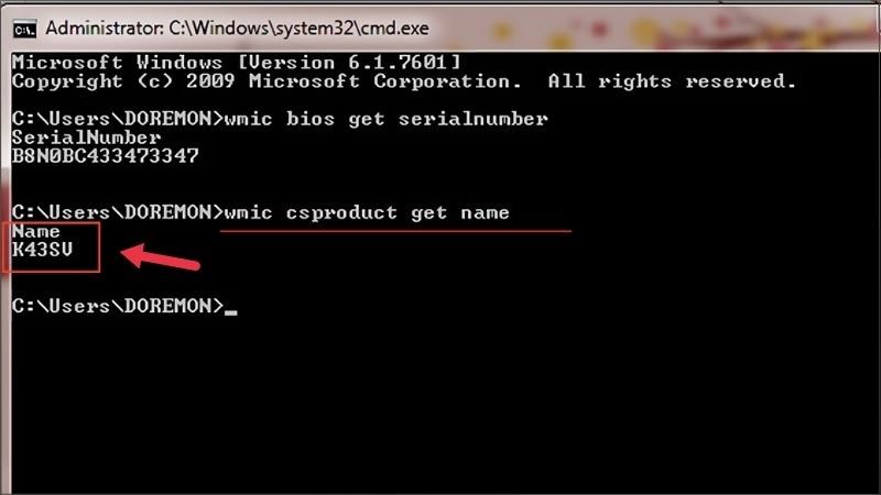 Nhập wmic csproduct get name > Nhấn Enter, quan sát phần Name