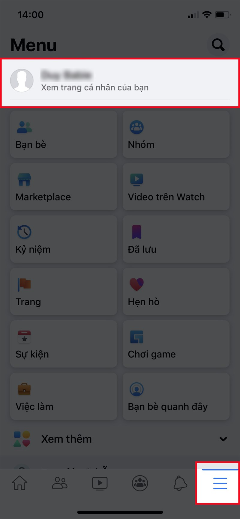 Mở ứng dụng Facebook > Nhấn vào biểu tượng 3 dấu gạch > Nhấn vào trang cá nhân của bạn