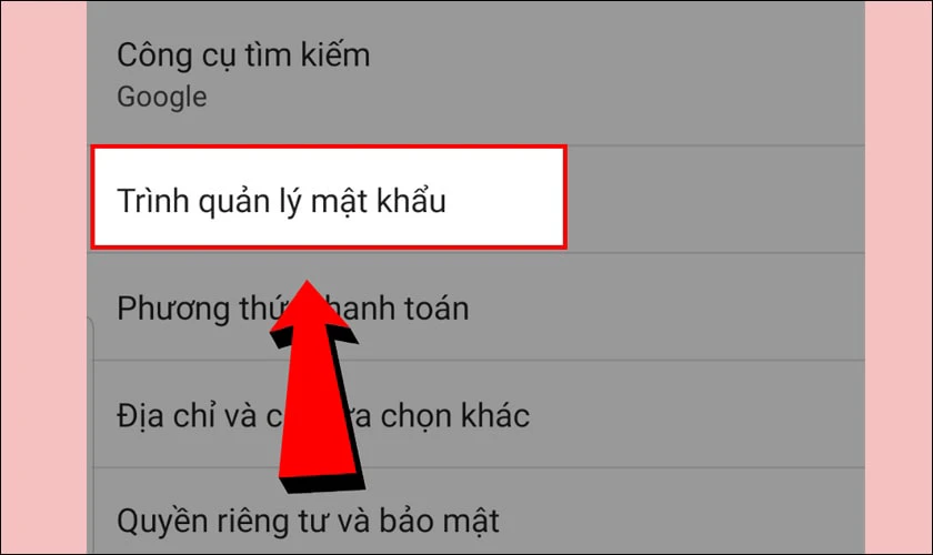 Chọn mục Trình quản lý mật khẩu