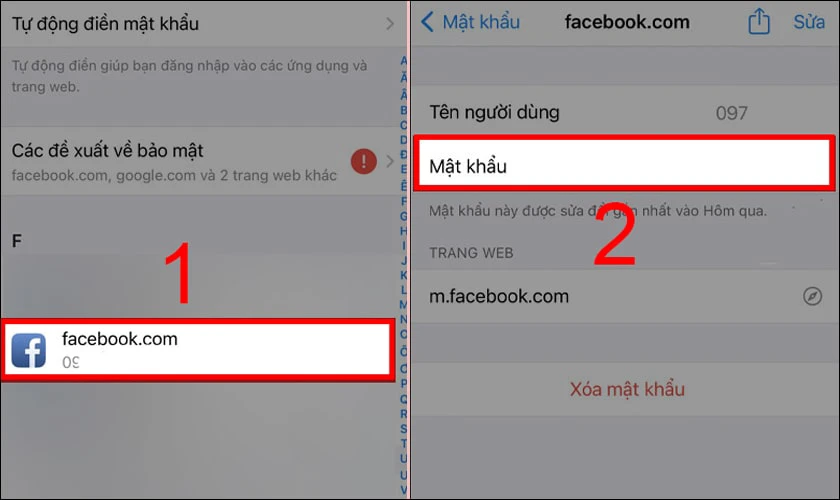 Chọn vào tài khoản Facebook của mình muốn xem