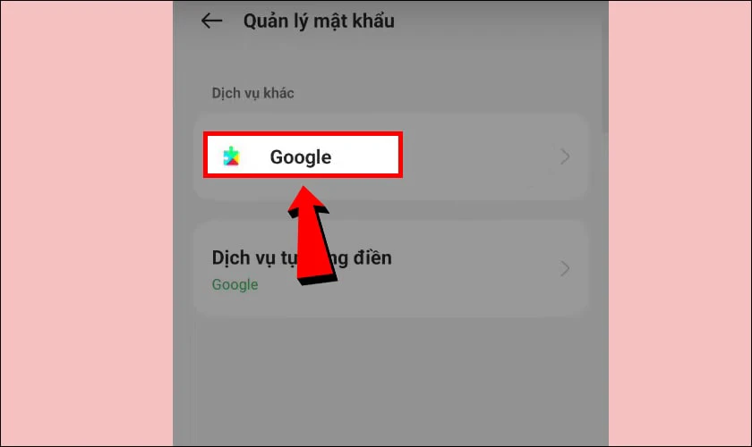 Trong mục quản lý mật khẩu, bạn chọn Google