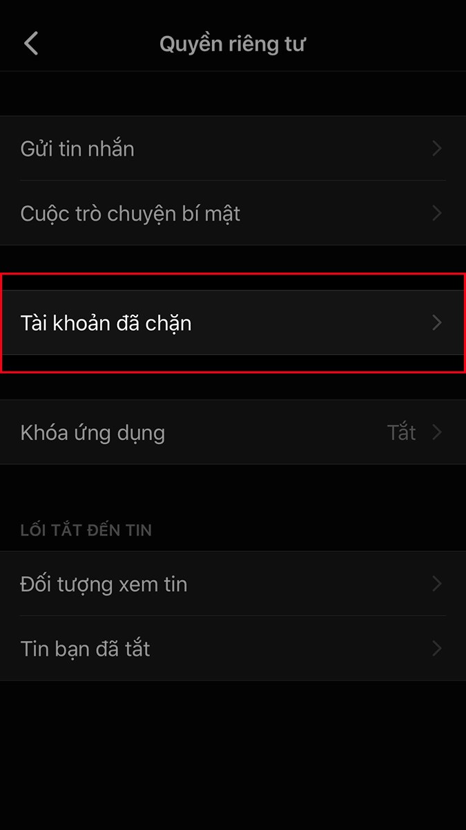 Chọn Quyền riêng tư