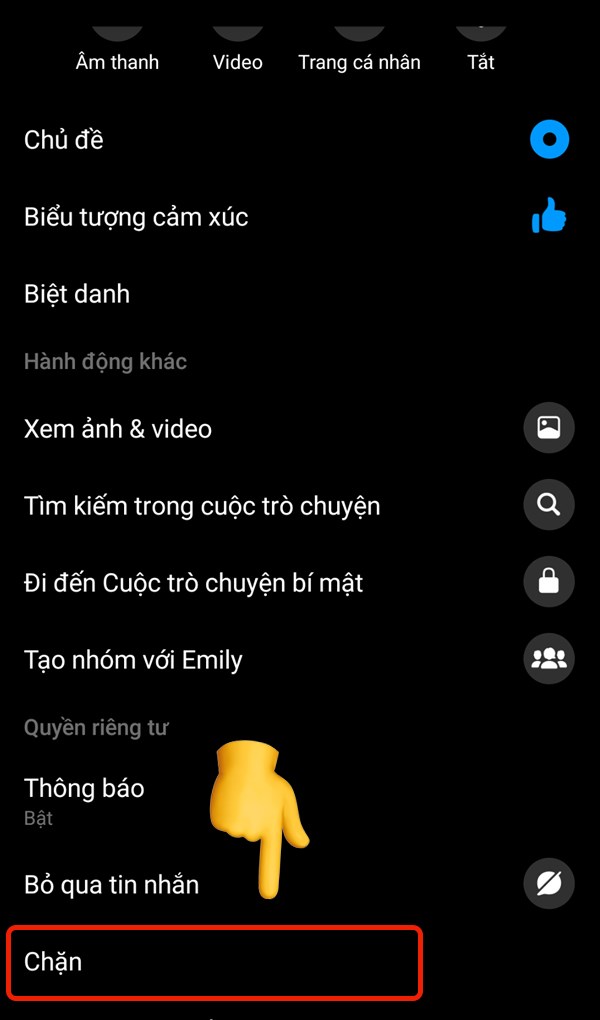 Chọn mục chặn trên Android