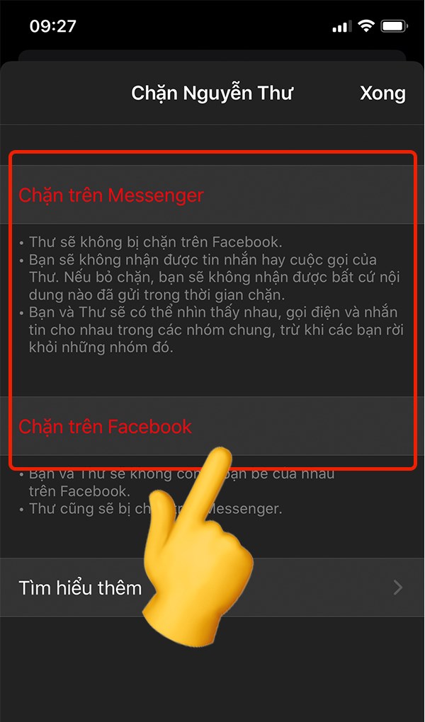 Chọn danh mục muốn chặn