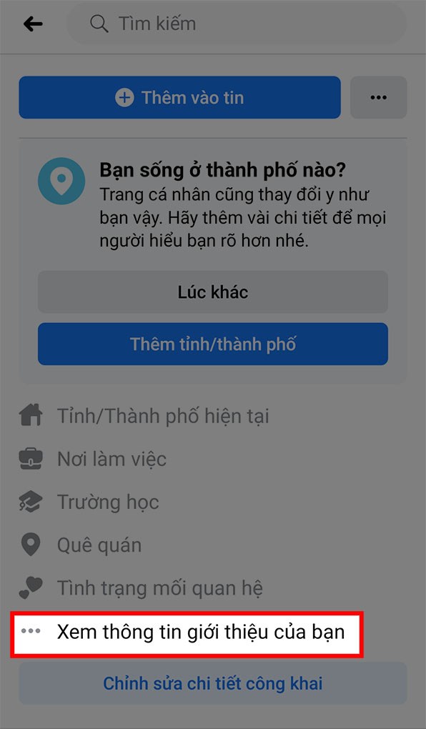 vào trang cá nhân nhấn xem thêm