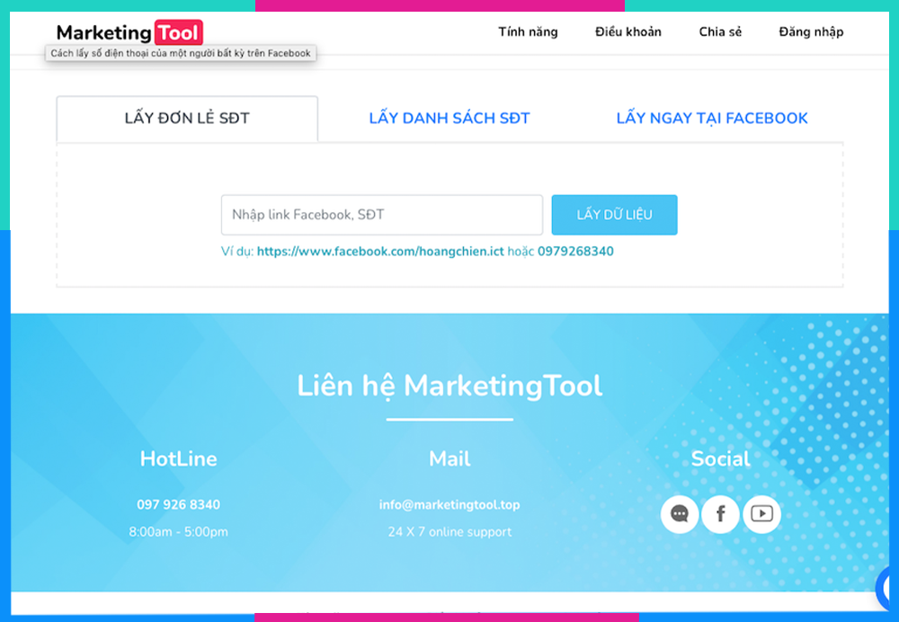 Lấy số điện thoại từ Facebook bằng MarketingTool