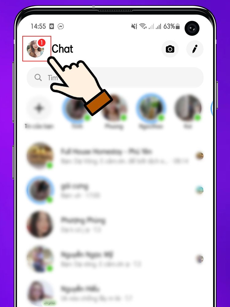 Bạn mở ứng dụng Facebook Messenger trên điện thoại > Chọn biểu tượng trang cá nhân.