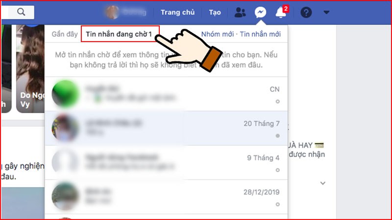 Đăng nhập Facebook trên trình duyệt web bất kỳ, chọn biểu tượng tin tin nhắn.