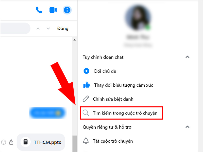 Chọn Tìm kiếm trong cuộc trò chuyện