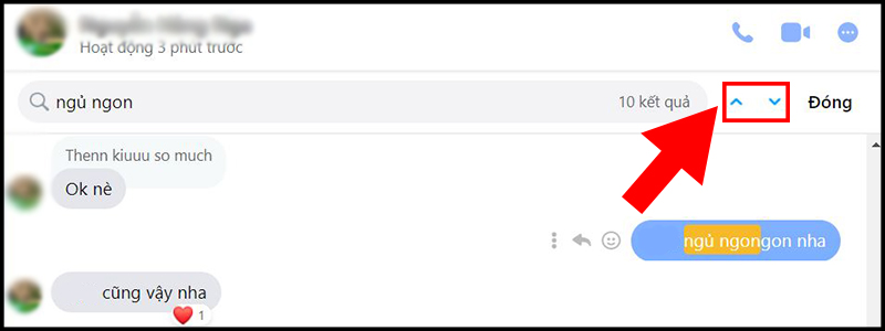 Dùng mũi tên lên/ xuống để di chuyển đến tin nhắn cần tìm