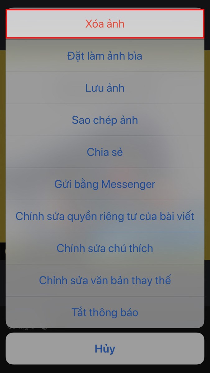 Chọn Xóa ảnh