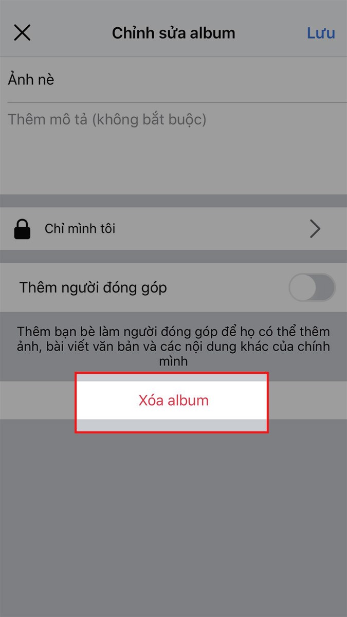 Chọn Xóa album