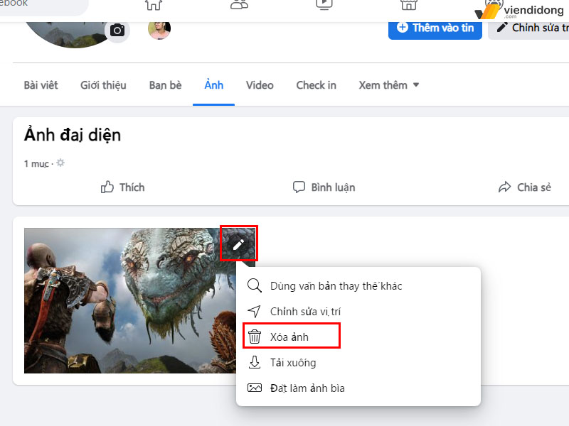 cách xóa ảnh đại diện trên Facebook mt album 1