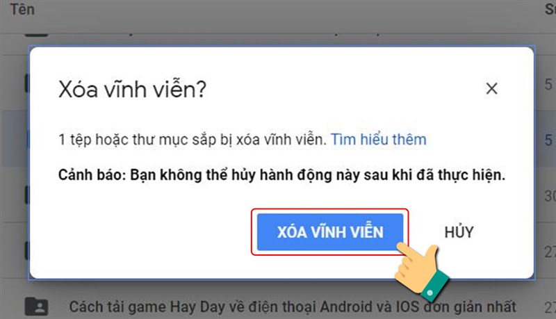 Xác nhận xóa vĩnh viễn.