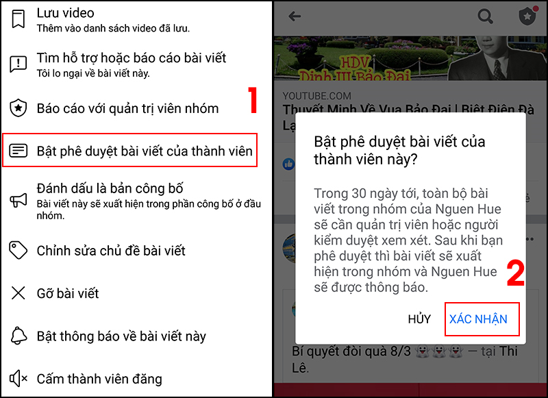 Trong trường hợp bạn không muốn chặn thành viên đó thì nên bật xét duyệt bài đăng của thành viên đó trong nhóm.