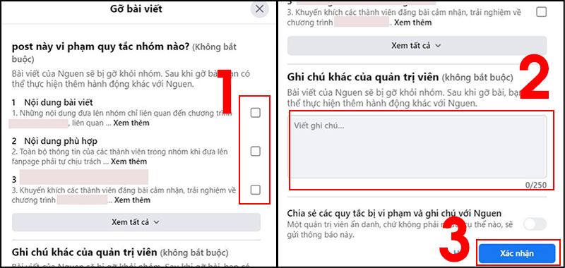 Bước 2: Nhập hoặc tích chọn lý do tại sao lại gỡ bài viết > Nhấn nút Gỡ bài viết.