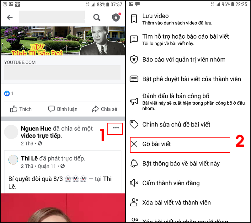 Cách gỡ bài, xóa bài viết trong nhóm Facebook bằng điện thoại