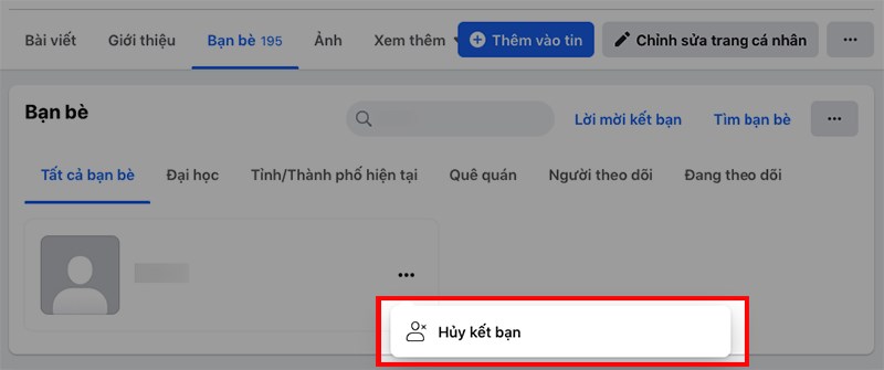 Chọn Hủy kết bạn