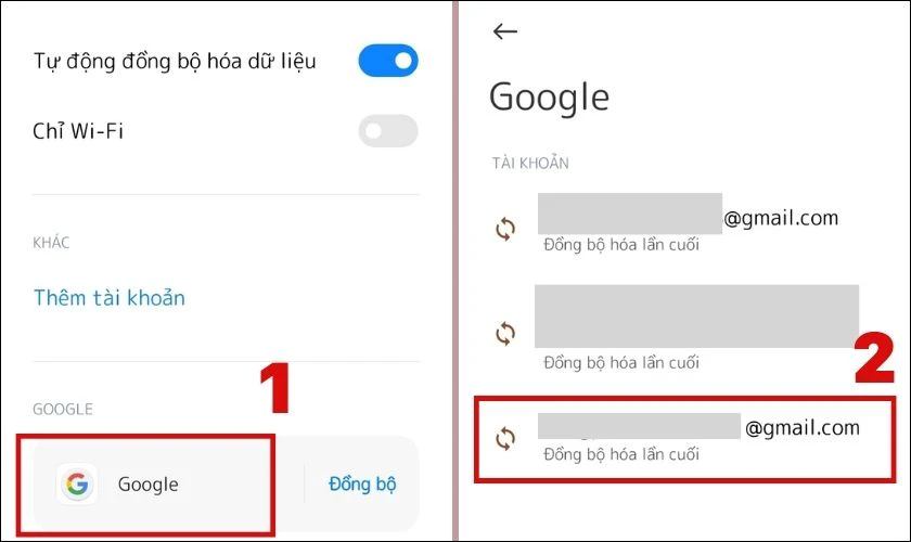 Nhấn vào Google trên màn hình và chọn địa chỉ email muốn xoá