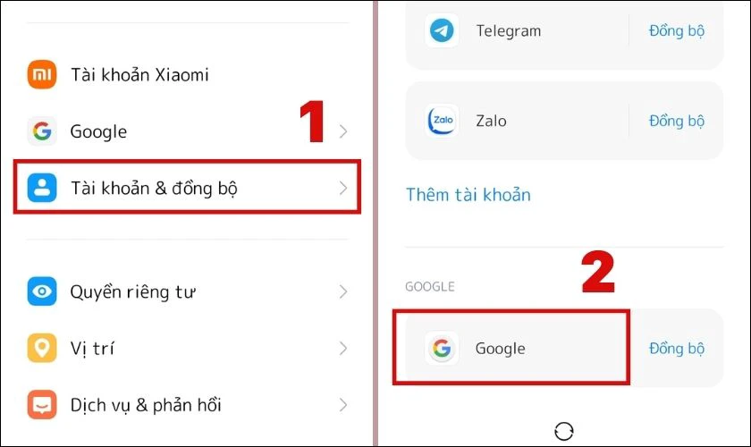 Nhấn vào Tài khoản & đồng bộ và chọn biểu tượng Google