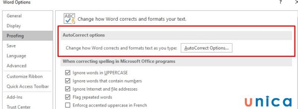 Chọn AutoCorrect Options