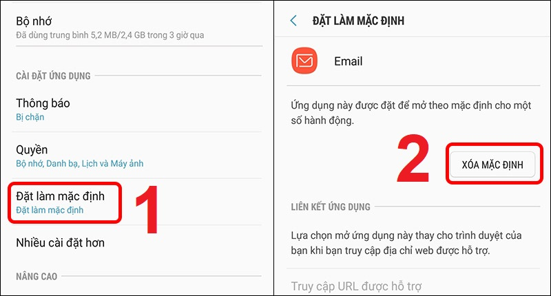 Chọn Đặt làm mặc định và bấm XÓA MẶC ĐỊNH