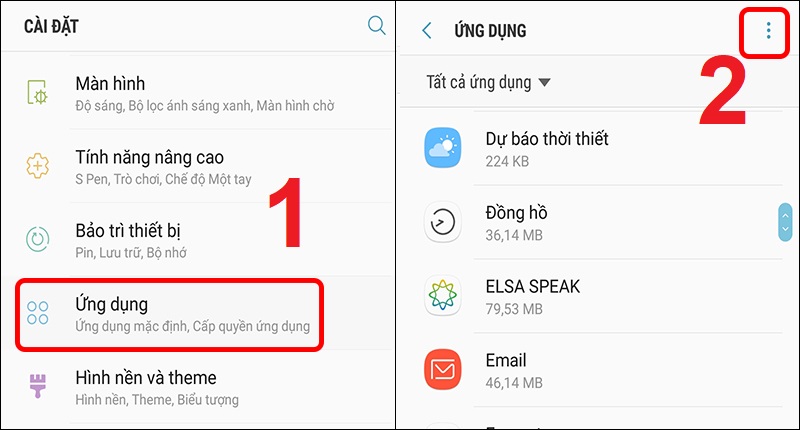 Chọn mục Ứng dụng và nhấn vào biểu tượng 3 chấm