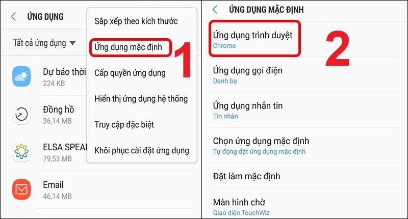 Chọn Ứng dụng mặc định