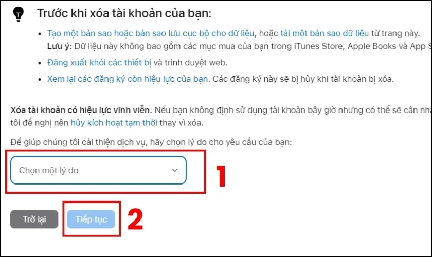 Chọn Yêu cầu xóa tài khoản của bạn