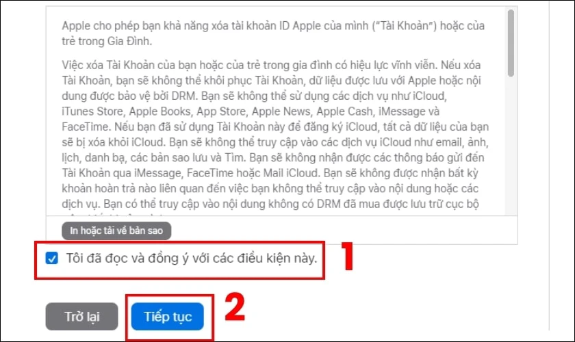 Chọn Tiếp tục để xóa id cũ trên iPhone