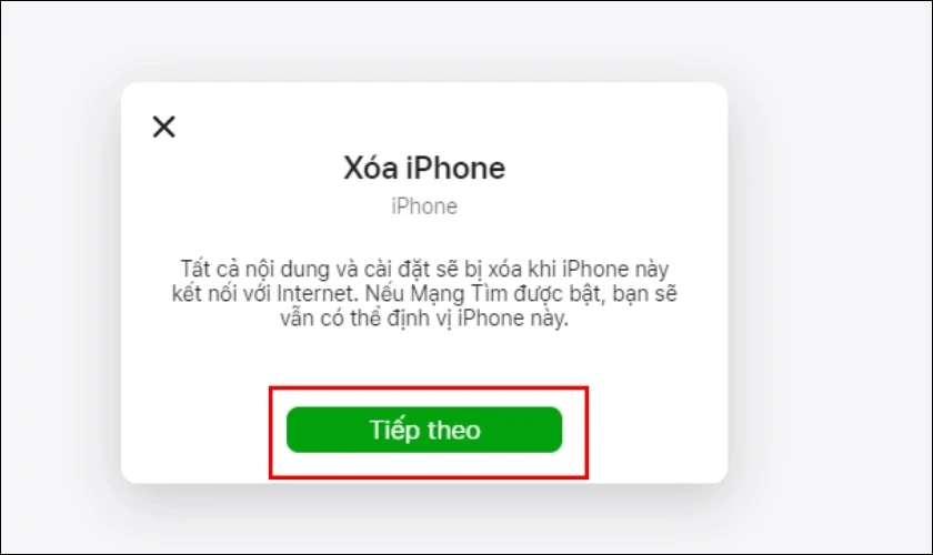 Chọn vào Xóa thiết bị để xóa iPhone cũ