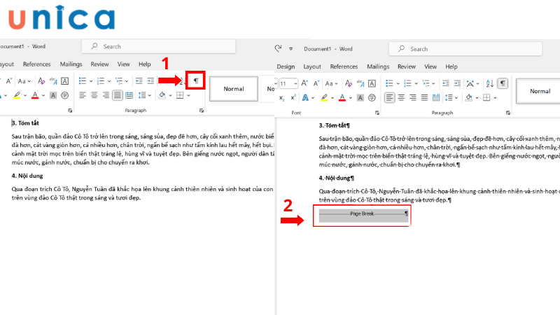 Cách xóa khoảng trắng do Page Break tạo ra bằng Paragraph