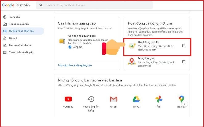 Cách xóa lịch sử tìm kiếm trên Google máy tính