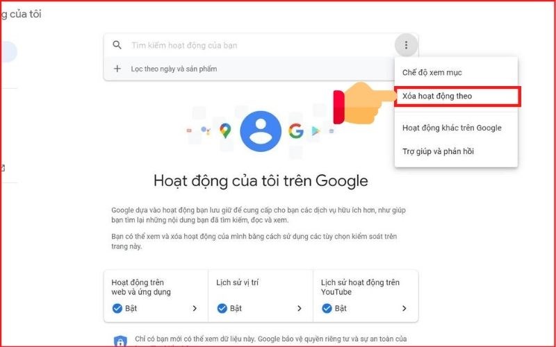 Cách xóa lịch sử tìm kiếm trên Google máy tính