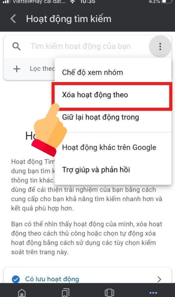 Cách xóa lịch sử từ khóa tìm kiếm trên Google điện thoại